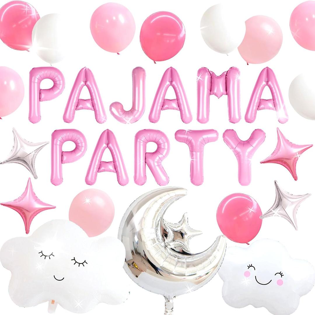 LaVenty Pajama Party Decoration Sleepover Party Supplies Girls Moon Star for Girls Pajamas Slumber Night Out Party Decoration for Birthday Baby Shower Bridal Shower (Pink)