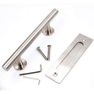 goldenwarm 12 in Sliding Barn Door Handle and Flush Pull Set-7 Inch Hole Centers Brushed Nickel Heavy Duty Hardware Stainless Steel, 2 Pack