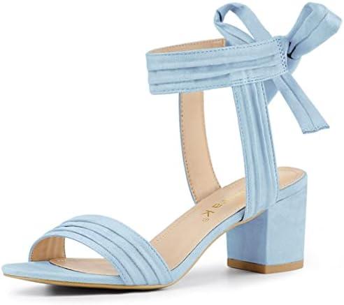 Allegra K Women's Open Toe Ankle Tie Back Block Heels Sky Blue Sandals 7.5 M US