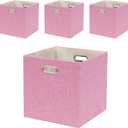 Pink Cube Storage Organizer Bins 13x13x13 Inch, 4 Pack Collapsible Organization Baskets with Handles, Thick Fabric Foldable Storage Boxes for Kallax Shelf Bookcase Closet Cabinet