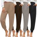 4 Pack Women's Yoga Joggers, Cozy Lounge Pants with Pockets Loose Casual Gym Athletic Sweatpants Comfy Cuffed Pants (X-Large, Black, Light Coffee, Brown, Khaki)