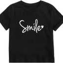 Milumia Girl Letter Print Crewneck Short Sleeve Tees Comfy Casual T-Shirts (Black)