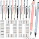 Yeaqee 100 Pieces Ballpoint Pen with Stylus Tip Click, 2 in 1 Black Ink, 1.0 mm Medium Point Stylus Metal Pen for Touch Screen Tablet (Mixed Colors)