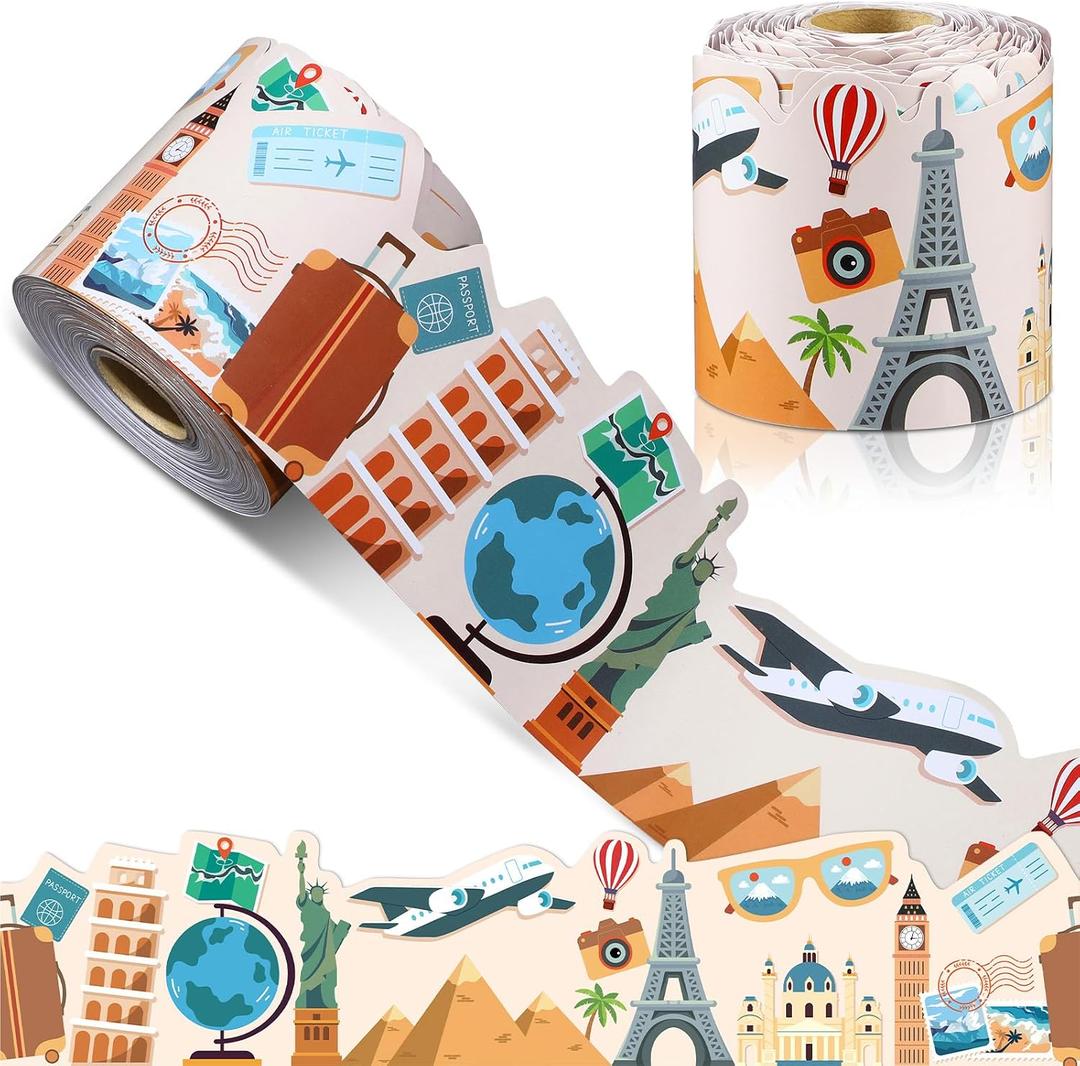 68.9 ft Travel Bulletin Board Border Back to School Theme Decoration First Day of School Rolled Border Trim for Party Classroom Bulletin Boards Chalkboard Wall Decor