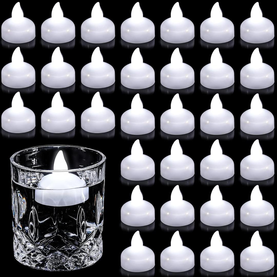 Honoson 36 Pieces Flameless Floating Candles Waterproof LED Tealights Floating Candles Warm White Battery Operated for Valentine Wedding Party Pool Decorations(White Light)