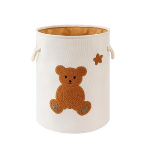 Kids Laundry Basket Nursery Hamper Baby Laundry Basket Stuffed Animal Toys Storage Baskets for Toddler Room Decor, Dirty Clothes Hampers with Drawstring Closure for Bedroom/Living Room/Nursery, Bear, 15.75"L x 15.75"W x 18.11"H