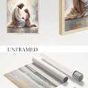 Jesus with Girl Wall Art Religious Wall Decor Christian Canvas Wall Art for Living Room Pictures of Jesus Children Painting Biblical Prayer Room Decor Christian Art Prints 16x24 Inch Unframed