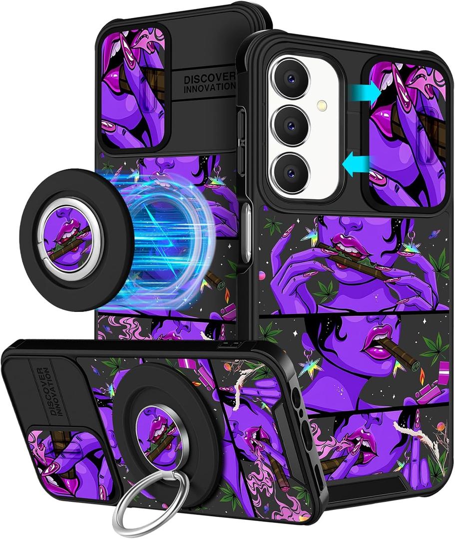 for Samsung Galaxy A25 5G Phone Case - [2in1] Women Cute Girls Phone Cover Purple Girly Unique Cool Design Camera Cover Compatible with MagSafe Ring Holder Stand for Samsung A25 5G Cases 6.5
