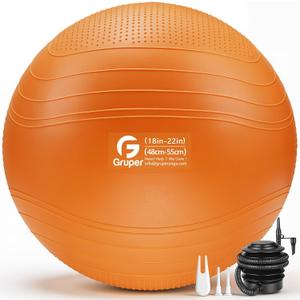 Gruper Yoga Ball, Extra Thick Non Slip Exercise Ball for Workout, Birthing, Balance, Stability, Pregnancy, 4 Sizes Anti Burst Chair for Home and Office, Includes Quick Pump & Fitness Guide
