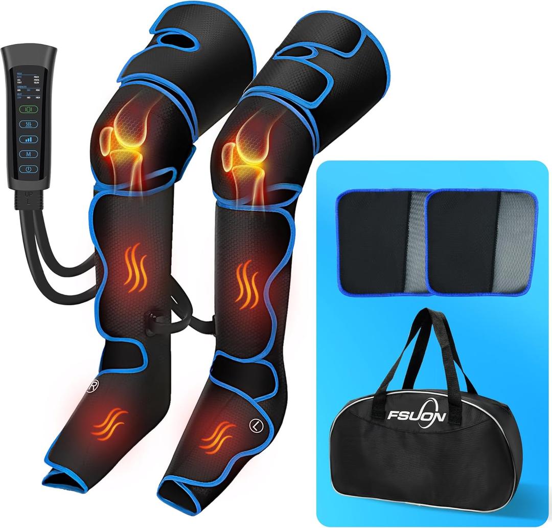 Leg Massager with Heat and Compression, Air Compression Massager for Circulation and Pain Relief, 6 Modes, 3 Intensities, 2 Extenders