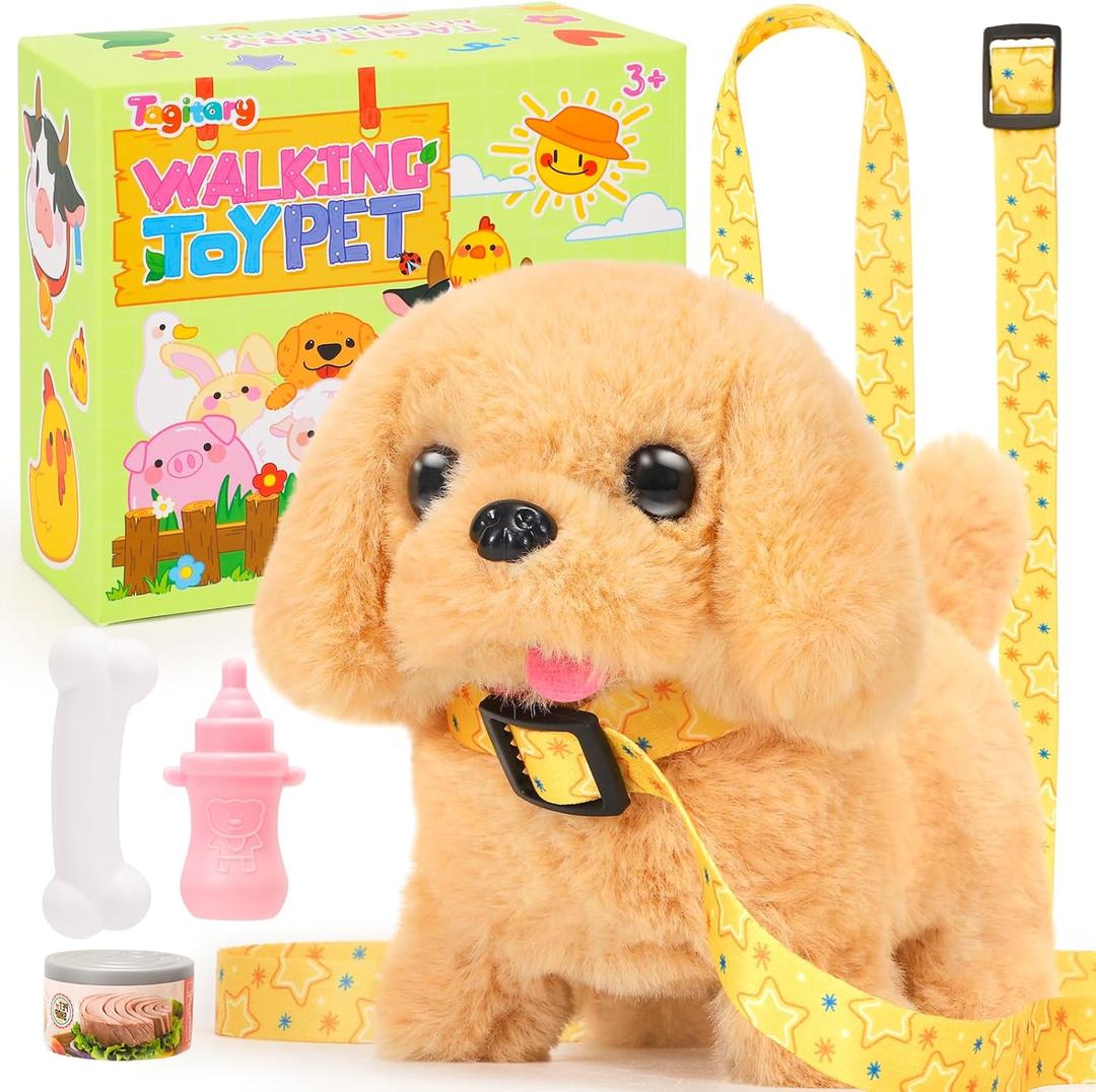 Tagitary Plush Toys Walking Dog Toys That Can Walk, Bark and Wag Tail,Interactive Electronic Pet Toys Puppy with Leash,Easter Christmas Birthday Gift for Toddlers Kids