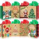 Cholemy 40 Pack Christmas Bags Bulk with 40 Tissue Paper Reusable Christmas Goody Sack Kraft Xams Gift Tote Bags with Handles(8.27 x 5.91 x 3.15 in)