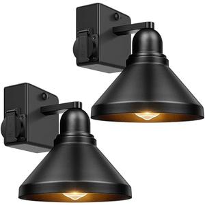 Brightever Motion Sensor Outdoor Wall Lights, Dusk to Dawn Porch Lights Outdoor Wall Sconces, Exterior Barn Lighting Fixtures with Outlet, Black Outside Lights for House, 2-Pack