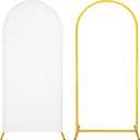 Metal Arch Stand and Cover Set,1 White Spandex Fitted Backdrop with 1 Gold Wedding Arched Stand Frame for Parties Birthday Baby Shower Bridal Banquet Decoration (6FT)