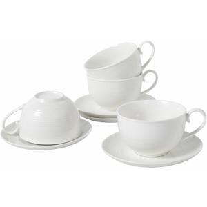 4pcs White Coffee Cups with Saucers, 10oz Ceramic Cappuccino Cups, Microwave & Dishwasher Safe, for Home, Cafe