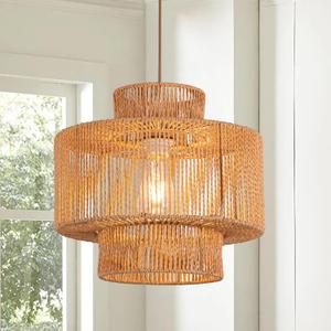 Rattan Pendant Light Fixture Boho Hanging Light Woven Rattan Ceiling Light Adjustable Basket Light Fixture for Kitchen Island Hallway Bedroom Dinning Table Nursery Light (Brown -13.3inch)