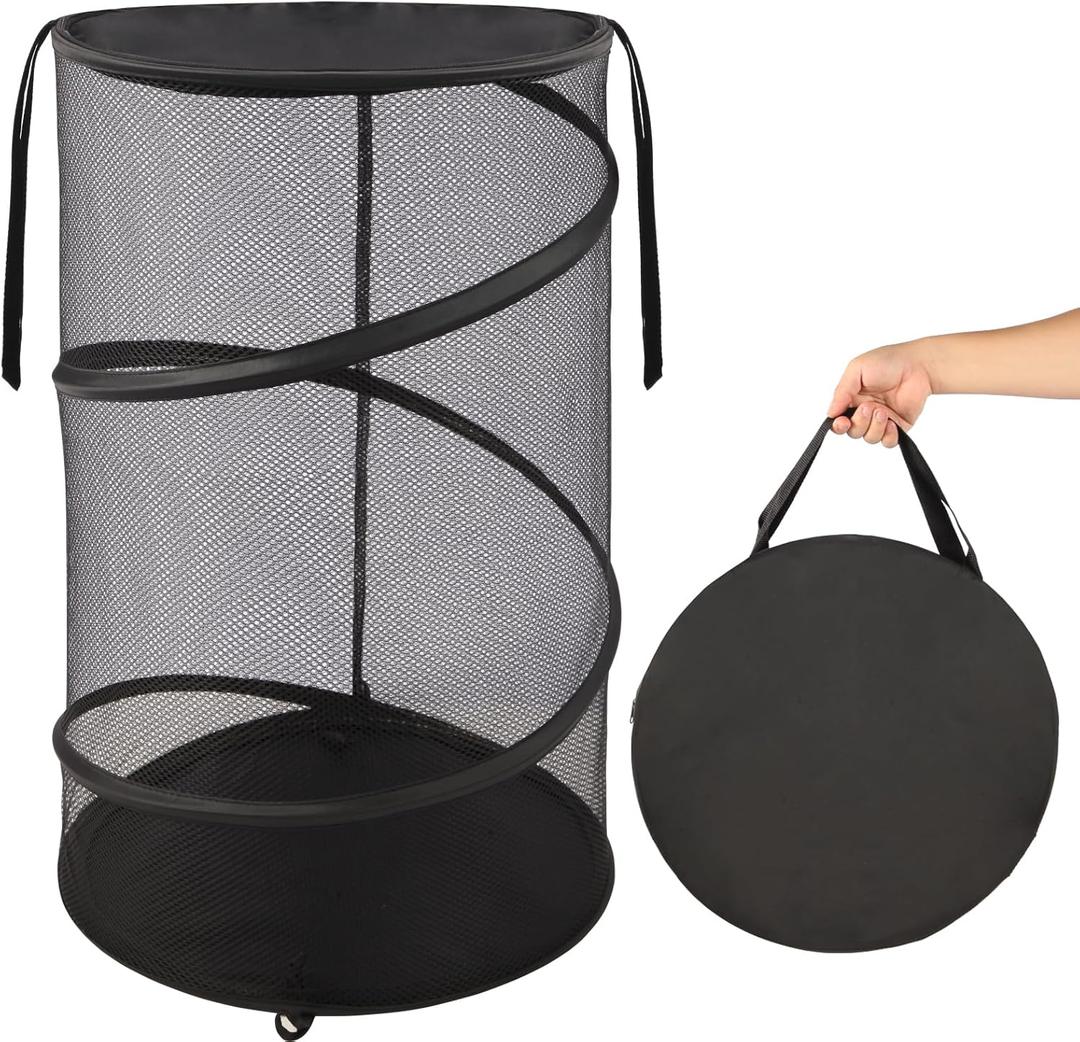 BATTOO Collapsible Laundry Basket with Lid, Large Foldable Mesh Pop Up Hamper 88L with Handles for Laundry Room, Bathroom, Kids Room, College Dorm, Travel, Storage Organizer Black, Extra Large