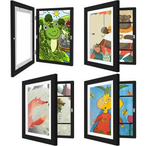 4 Pack Kids Artwork Frames Changeable 8.5 x 11 Inch Children Art Projects Kids Art Frames Front Opening Picture Display Frame, Black