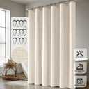 ANRODUO Boho Farmhouse Cream Polyester Textured Fabric Shower Curtain Set - 72"x84" with 12 Metal Hooks, Waterproof & Heavy Duty Polyester, Button Hole Design, Machine Washable for Bathroom