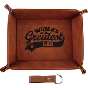 Fathers Day Presents from Son Daughter Kids, Funny Personalized Anniversary Birthday Gift for Dad Men Him Step Dad Papa, Unique Cool PU Leather Valet Tray and Keychain for Dad Grandpa Husband