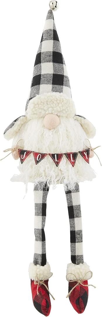 Mud Pie Christmas Buffalo Check Dangle Leg Gnome, Jolly 19" x 6"