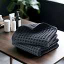 Jacquotha Waffle Hand Towels for Bathroom 2-Piece (Charcoal Blue) Cotton Quick Dry Lint Free Face Towels 13 x 29