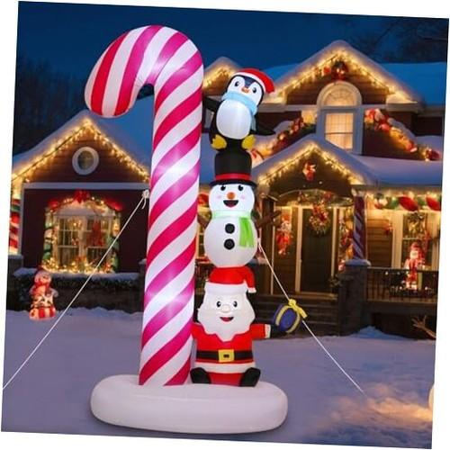 8 FT Christmas Inflatable Decorations Candy Cane with Santa Claus Snowman