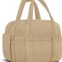 Corduroy Lunch Box Lunch Bag for Women Men, Cute Strawberry Small Insulated Reusable Work Leakproof Simple Lunch Boxes Tote Bag Adults Cooler Bag (A-Dark Beige)