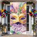 Mardi Gras Decorations Door Cover,Mardi Gras Banner,Colorful Mask Scene Backdrop Fat Tuesday Brazil Carnival Masquerade Party Birthday Decoration and Supplies for Home-71×35'' (Pink, gold and purple)