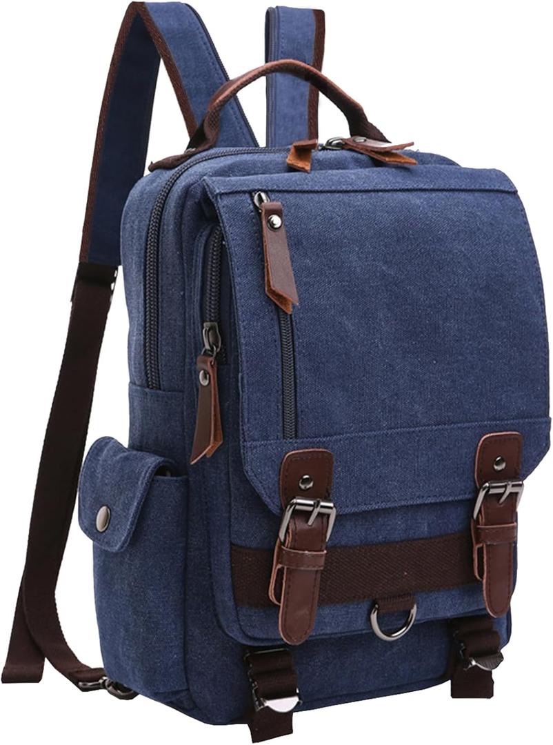 mygreen Canvas Cross Body Messenger Bag Shoulder Sling Backpack Travel Rucksack (Large, Dark Blue With Shoulder Zipper)