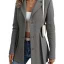 HVT Womens Casual Blazers Lightweight Cardigan Jacket Open Front Long Sleeve Tweed Office Suit Jackets Blazer Grey (Gray, L)