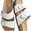 DREAM PAIRS Women's Slides Soft Genuine Footbed Sandals Comfortable Adjustable Double Buckle Slip-on Flat Sandals with Arch Support Frame Dual Slippers for Summer 2026, Size: 6.5