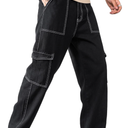 GORGLITTER Men's High Waist Baggy Jeans Wide Leg Denim Cargo Pants Contrast Stitching Skater Jeans Trousers Medium