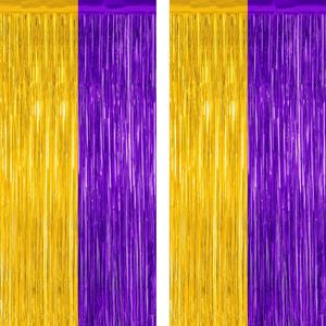 2 Pack Graduation Backdrop, 3.28 FT x 7.05 FT Grad Party Decorations 2025, Purple Gold Backdrop Foil Fringe Curtains, Metallic Purple and Gold Graduation Decorations Class of 2025 Decor