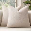 MIULEE 24x24 Inch Decorative Euro Sham Pillow Covers for Couch Bed Set of 2 Textured Boucle Neutral Throw Pillow Covers Natural Beige Ivory Accent Solid Pillowcases Sofa Living Room Home Decor