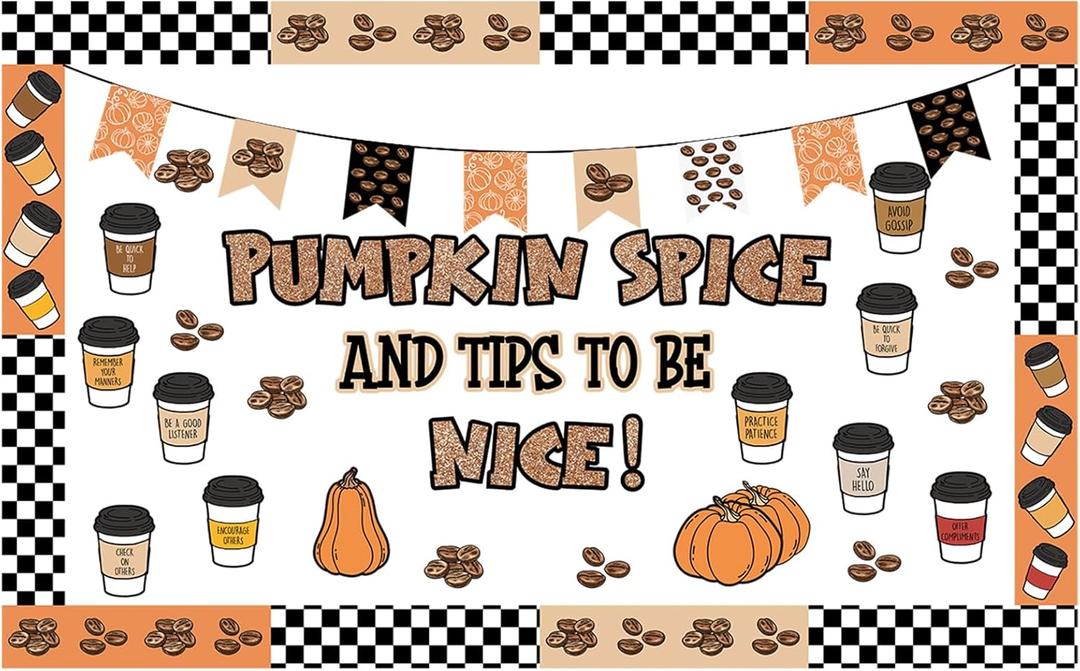 Honoson Fall Thanksgiving Coffee Bulletin Board Decorations Set Coffee Cup Bulletin Board Classroom Decoration Autumn Pumpkin Spice Paper Cutouts for Thanksgiving Fall Party Blackboard Wall Decor