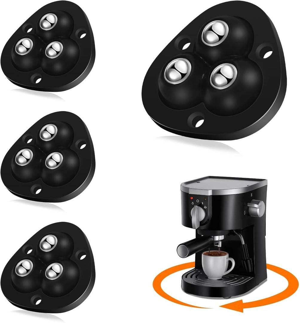 Self Adhesive Caster Wheels - 360 Swivel Universal Wheel, Mini Roller Ball Transfer Bearing for Small Kitchen Appliances, Storage Box, Trash Can (with 3 Ball Bearings, Black, 4 PCS)