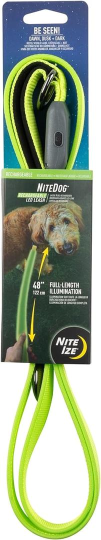 Nite Ize NiteDog Rechargeable LED Leash - Rechargeable LED Light Dog Leash with Padded Handle - Dog Walking Accessories for Walking & Running - 5 Feet, Lime (One size)