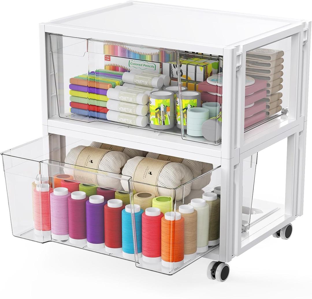 Extra Large Storage Drawer Cart, Storage Boxes 2 Tier-2 Drawer
With 1 Set Wheels, Stackable and Detachable Storage Unit, Home Kitchen Organizer for Art Craft Supplies Bedroom Bathroom