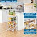 4-Tier Small Kitchen Storage Cart on Wheels with Pull-Out Drawers, Rolling Pantry and Snack Organizer Cart with Wood Top, Kitchen Floor Fruit Basket Stand for Fruit Potato Onion Veggie Snack (White)