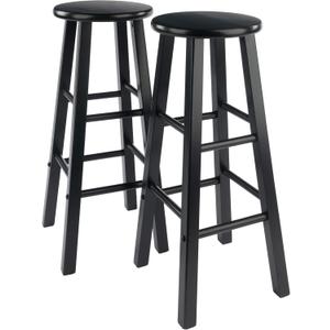 Winsome Element 2-Piece 29In Bar Stool Set, Black Finish, Solid Wood, Modern Design