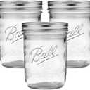Ball Wide Mouth Glass Mason Jars with Lids and Bands, Used for Canning, Pickling, Juice, Jam, Jelly, Pint Size 16 Ounce (Pack of 3)