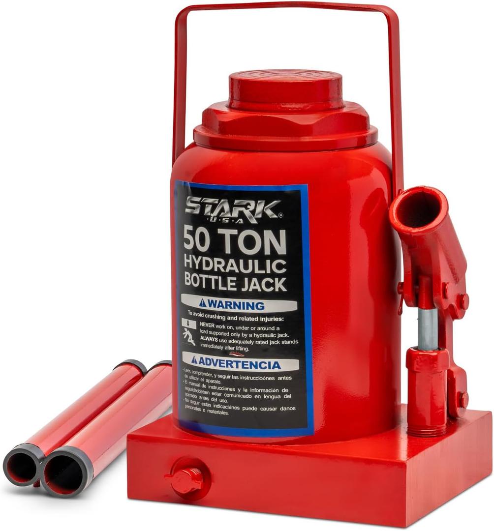 XtremepowerUS 50 Ton Hydraulic Bottle Jack 100000 lb Capacity, Heavy Duty Low Profile Automotive Shop Axle Lift Jack for Trucks, Buses, Trailers, RVs & Farm Equipment, Red