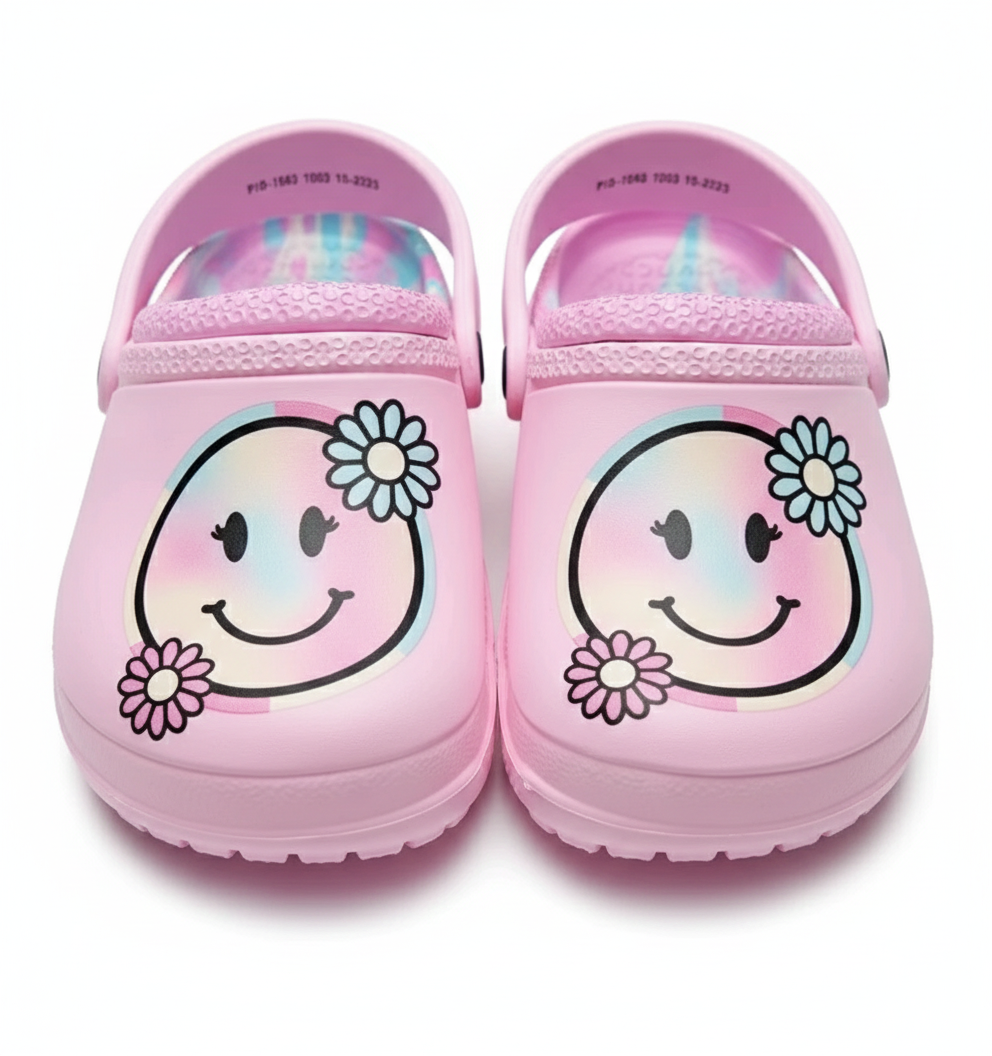 Smiley Face Size 13 Pink Children's Clogs Slip-on Slides Non-Slip Beach