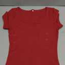 Artfish Women's Short Sleeve T-Shirts Form Fitting Ribbed Knit V Notch Scoop Neck Basic Crop Top (Medium, Burgundy)