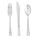 FOCUSLINE 75 Pack Silver Plastic Silverware Disposable Cutlery Set - 25 Forks Knives Spoons - Disposable Flatware Heavy Duty Plastic Utensils Set for Catering, Parties, Dinners, Weddings