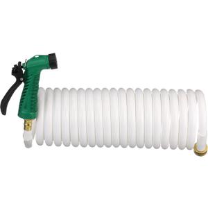 Seachoice Coiled Washdown Hose w/ Sprayer and Brass Fittings, 25 Ft., White