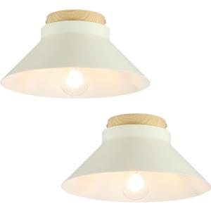 2 Pack Modern Flush Mount Ceiling Light, 11.8'' Cream White Metal Ceiling Light Fixtures with Natural Wood Accent, Farmhouse Semi Flush Mount Light Fixtures for Kitchen, Hallway, Entryway, Bedrooms