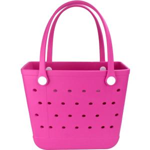 Lightweight Extra large Rubber Beach Bag Small mini Tote Bag for Gym Waterproof medium Open Handbag for Pool Sports (Medium(15*6*12.6in), M-rose Red)