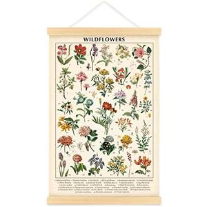 Vintage Wildflowers Poster Botanical Wall Art Prints Colorful Rustic Style of Floral Wall Hanging Illustrative Reference Flower Chart Poster for Living Room Office Bedroom Decor Frame 15.7 x 23.6 Inch